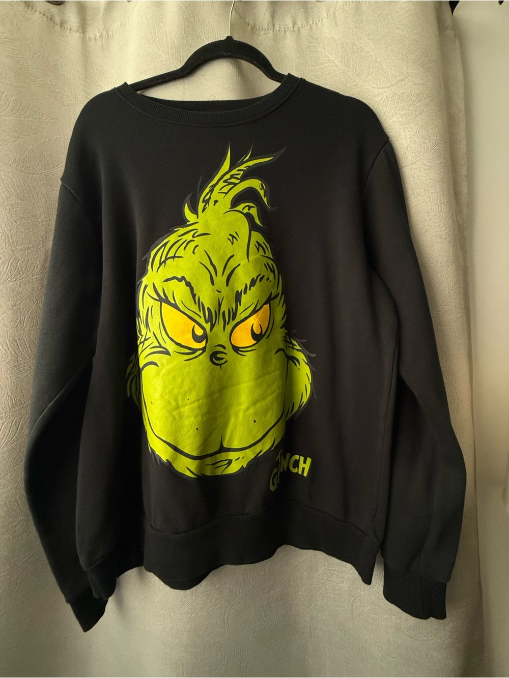 Target Black Crewneck Sweater with Neon Green Grinch Graphic